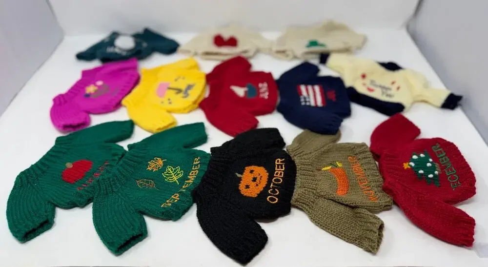 Vintage Month Themed Miniature Knit Sweaters to Dress up Teddy Bears or Dolls 3
